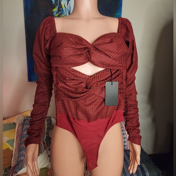 NWT Zeynep Arcay Wool Silk Plaid Bodysuit - Picture 1 of 12